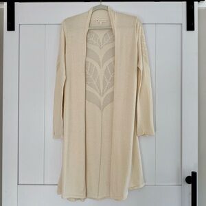 ✨ Indigenous Cream Organic Cotton Leaf Knit Duster Cardigan — Size XS ✨